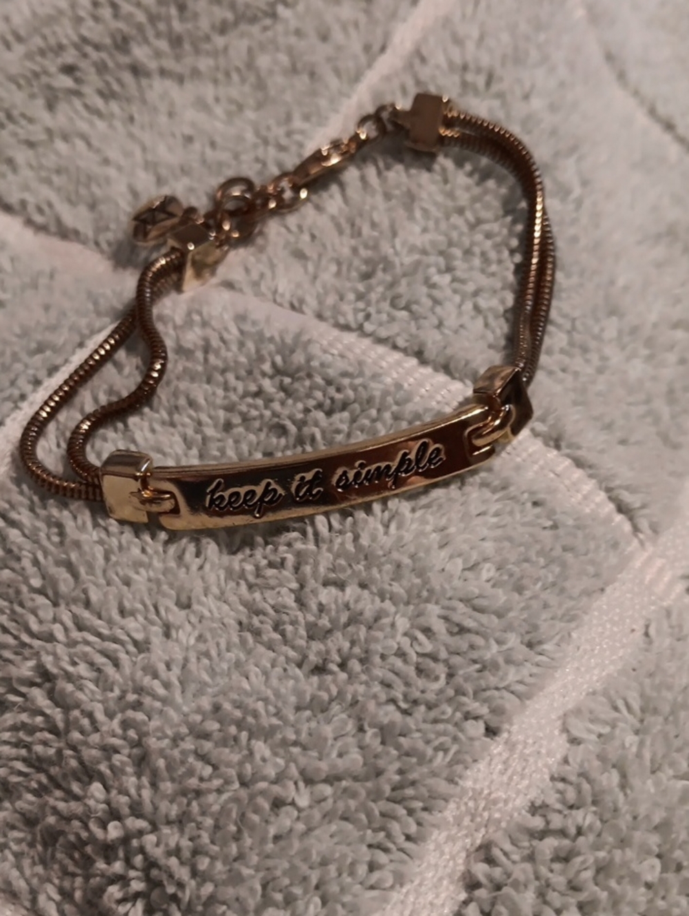 Gold Tone "Keep It Simple" Script Bar Bracelet